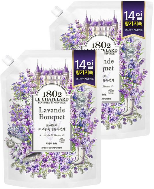 르샤트라1802 섬유유연제 라벤더 리필, 1.6L, 2개