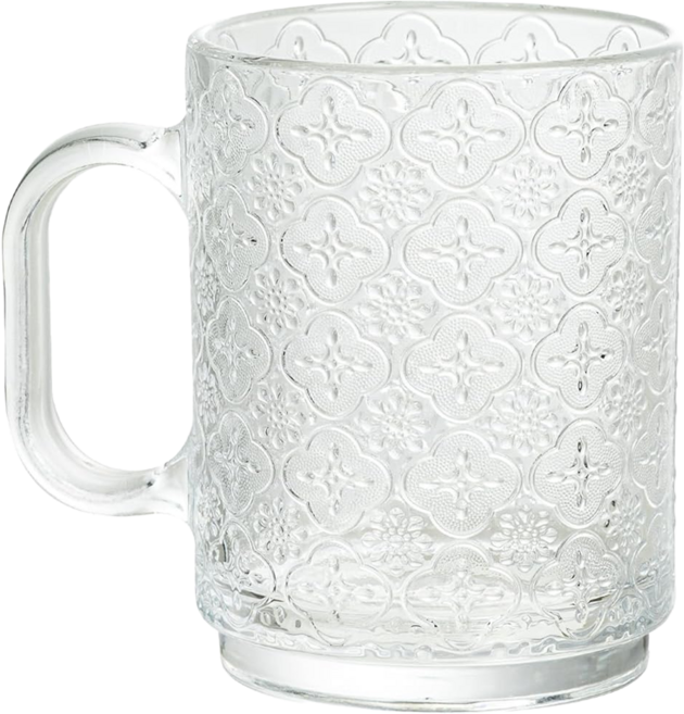 復古海棠花 玻璃杯 390ml 帶把手, 1個