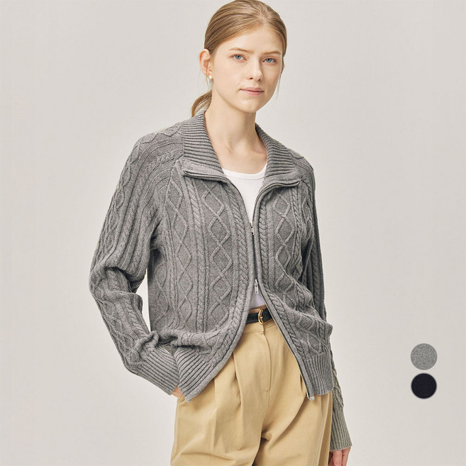 여성용 피셔맨 케이블 집업 가디건