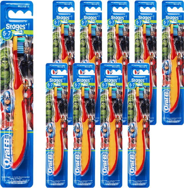 오랄비 스테이지스 3단계 어린이 칫솔, 어벤져스 랜덤발송, 10개, 1개입