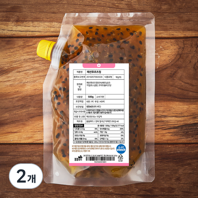 봄봄푸드 패션후르츠청, 500g, 2개