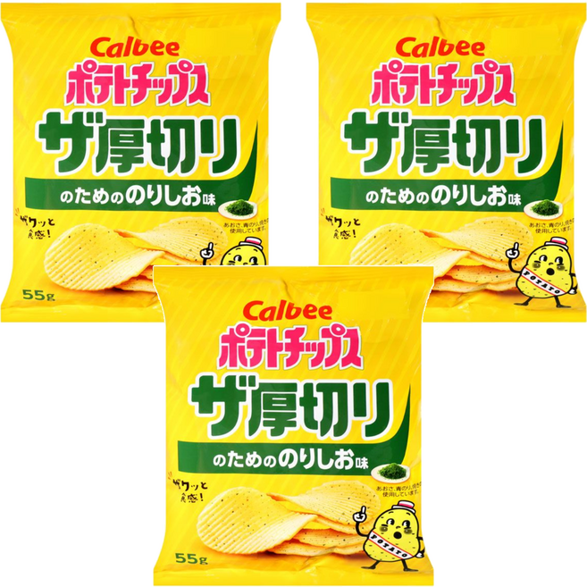 Calbee 卡樂比 Potato Chips 卡樂先生 厚切洋芋片 海苔風味, 55g, 3包