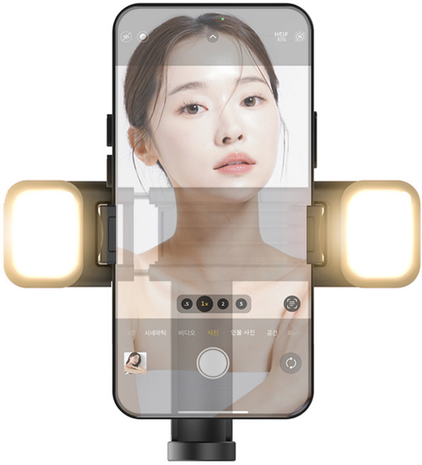 셀루미 6가지 섬세한 밝기 조절 더블 X2 미니 LED 조명 + 탈부착 스탠딩 휴대폰 홀더 세트, 1세트, SEL-DL40Mini + SEL-SH15D