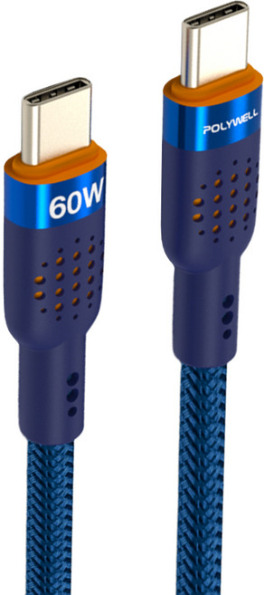 POLYWELL 寶利威爾 USB CM-CM Cable 充電線 PW15-W45-A398, 1m, 橘色 + 藍色, 1條