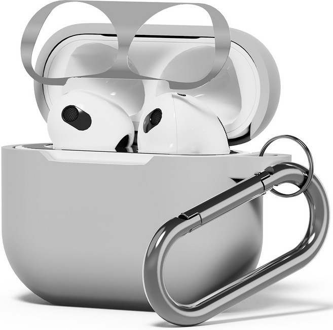 누아트 스무디 실리콘케이스 + 메탈 철가루 방지스티커(랜덤발송), 에어팟3세대, 그레이, 1개