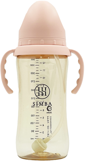 Simba 小獅王辛巴 蘊蜜鉑金PPSU寬口吸管把手防脹氣奶瓶 3個月以上, 栗粉, 360ml, 1個