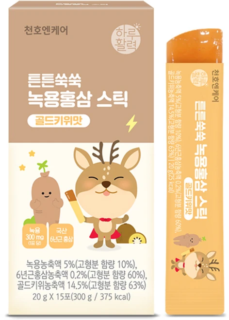 천호엔케어 유아용 튼튼쑥쑥 녹용홍삼 스틱 15p, 300g, 1개 - 쿠팡