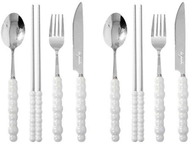 버블 커트러리 4종 세트 S180, 화이트, 숟가락(2P) + 젓가락(2P) + 포크(2P) + 나이프(2P), 1세트