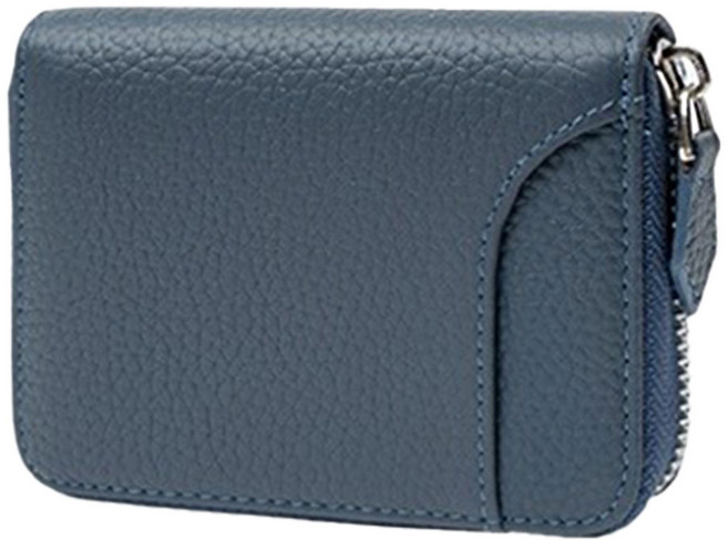 真皮頭層牛皮7卡位拉鍊方塊零錢包 RFID信息防盜設計