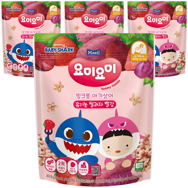 요미요미 유기농 쌀과자, 빨강, 25g, 4개