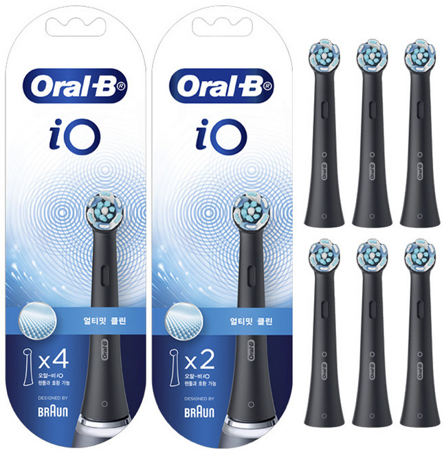 오랄비 iO 얼티밋클린 블랙 전동칫솔 리필모, 6개