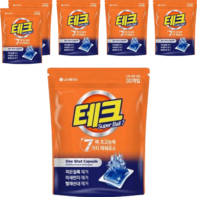테크 수퍼볼 캡슐세제 일반드럼 겸용, 30개입, 6개