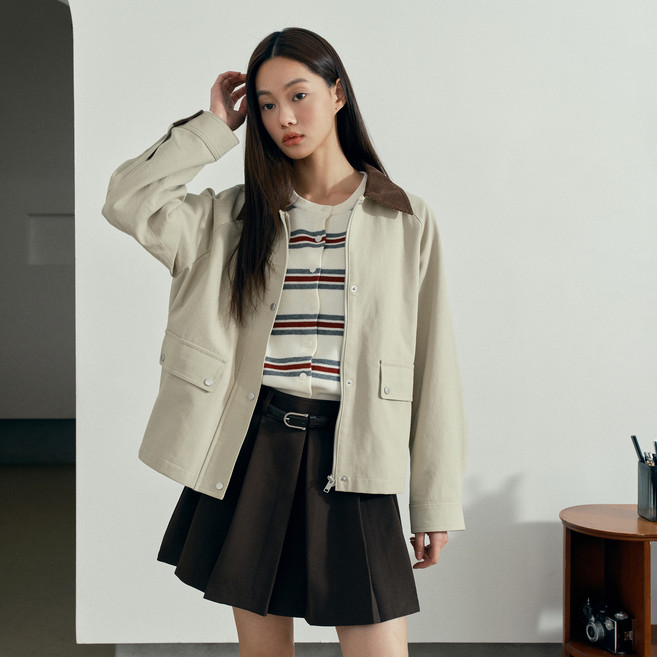 마인드브릿지 여성용 옥스퍼드 카라 배색 워크점퍼 MYJP6203