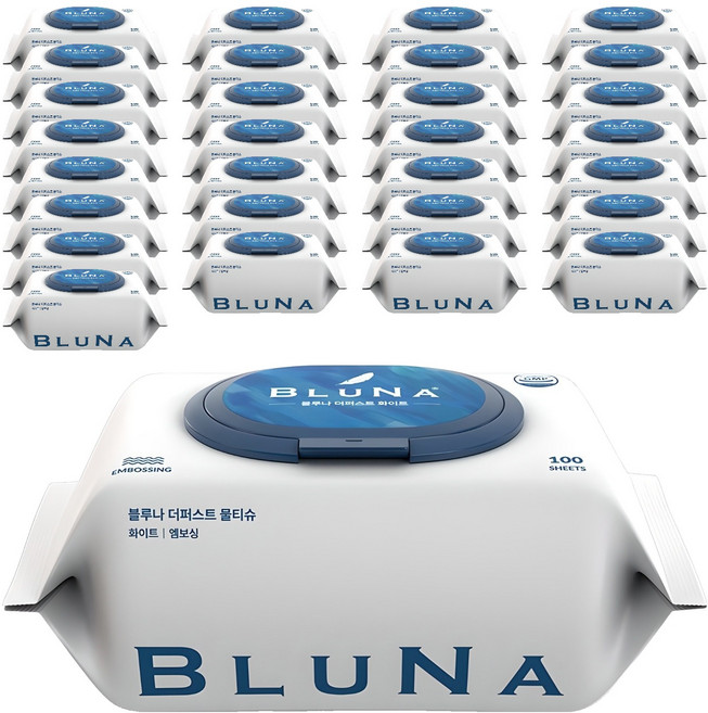 블루나 더퍼스트 물티슈 화이트, 55g, 100매, 40개