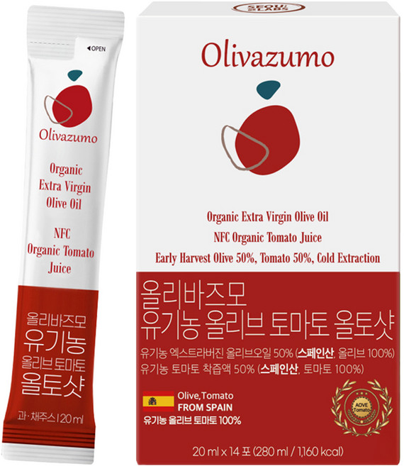 올리바즈모 유기농 엑스트라버진 올리브 토마토 올토샷 스틱, 1개, 280ml