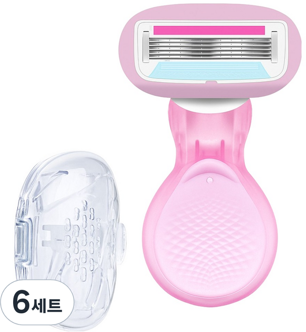 바롬몰 여성용 5중날 긁힘방지 면도기 숏 핑크헤드 5.5 x 8cm + 블레이드 + 풀케이스 세트, 6세트