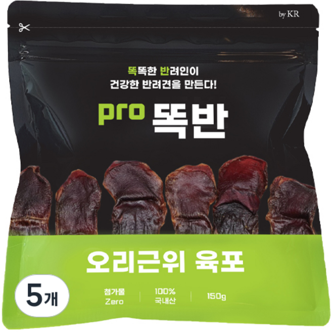 똑반 강아지 간식, 오리근위 육포, 150g, 5개
