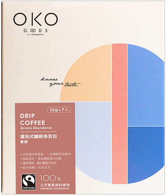 OKO 生態綠 濾泡式咖啡掛耳包 濃醇, 10g, 7包, 1盒