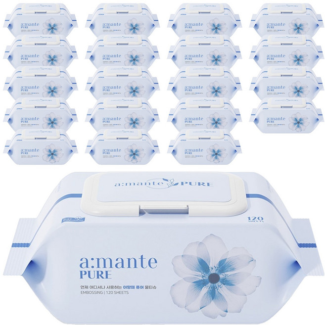 아망떼 퓨어 대용량 도톰 아기물티슈 캡형, 50g, 120매, 20개