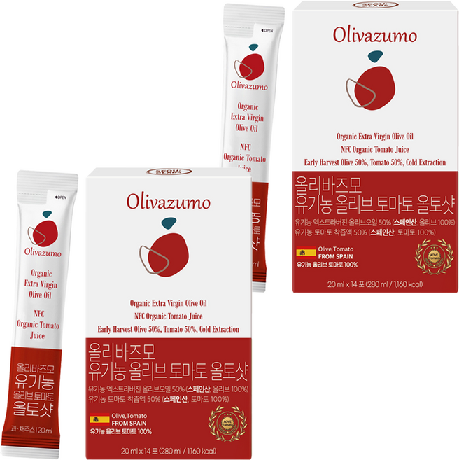 올리바즈모 유기농 엑스트라버진 올리브 토마토 올토샷 스틱, 2개, 280ml