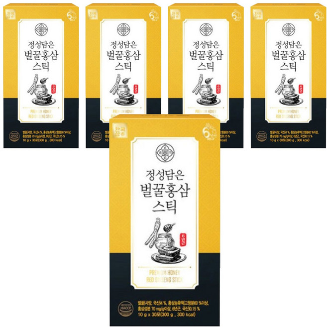 한국삼 정성담은 벌꿀홍삼스틱 30p, 5개, 300g