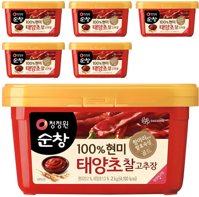 청정원순창 100% 현미 태양초 찰고추장, 2kg, 6개