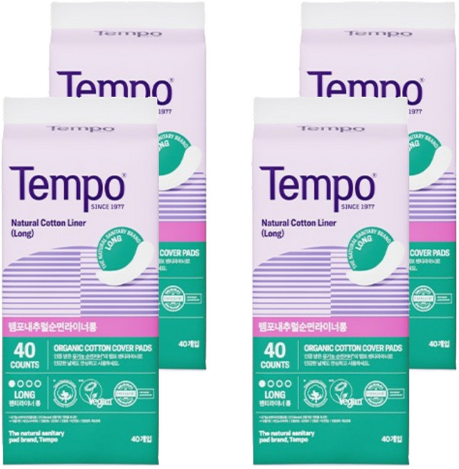 템포 내추럴 순면 팬티라이너, 롱, 40개입, 4개
