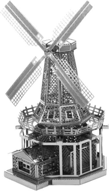3D立體微型雕塑拼圖 風車 Set 雙面鏡面不鏽鋼, 銀色, 2片, 1個