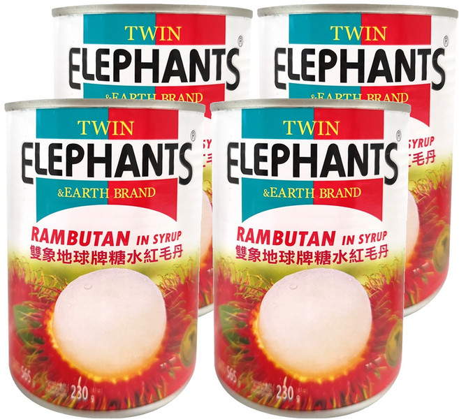 TWIN ELEPHANTS 雙象地球牌 糖水紅毛丹, 565g, 4罐