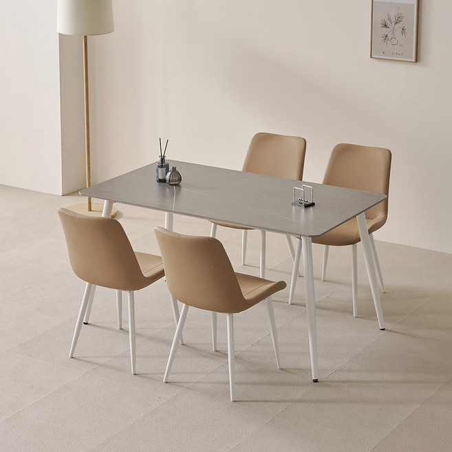 라로퍼니처 비비드 1400 포세린 통 세라믹 식탁 테이블 + 의자 4p 세트 4인용 방문설치, 식탁(그레이), 의자(브라운4P), 일반의자 4