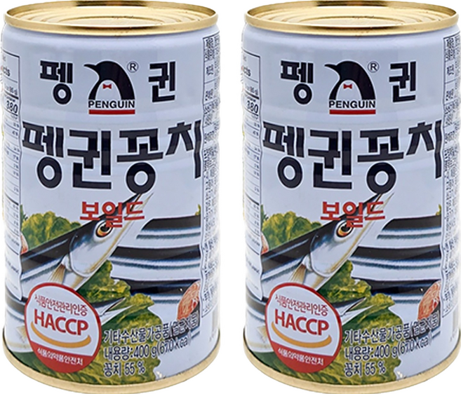 펭귄 꽁치 보일드 통조림, 400g, 2개