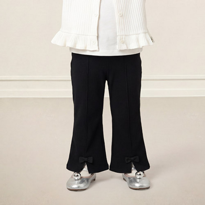 밀크마일 리본 포인트 부츠컷 골지팬츠