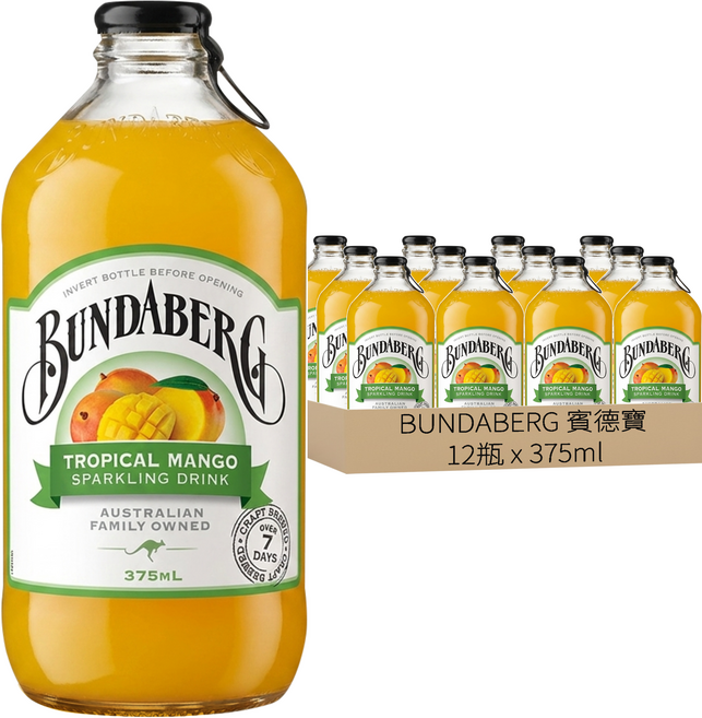 BUNDABERG 賓德寶 芒果風味氣泡飲, 375ml, 12瓶