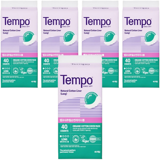 템포 내추럴 순면 팬티라이너, 롱, 40개입, 5개