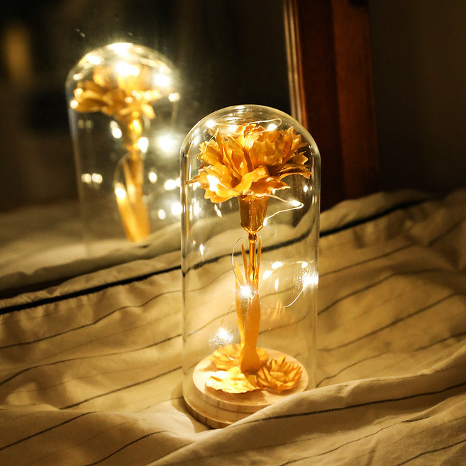 어버이날 카네이션 부모님 선물 플라워 유리돔, 골드글라스 골드, 1개