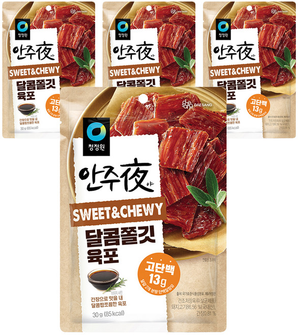 청정원 바로 eat 안주夜 달콤쫄깃 육포, 30g, 4개