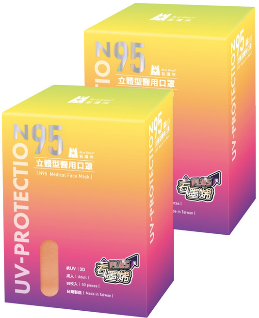 BLUE EAGLE 藍鷹牌 N95 立體型成人醫用石墨烯口罩, 50片, 珊瑚橘, 2盒