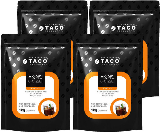 타코 복숭아맛 아이스티 분말, 1kg, 1개입, 4개
