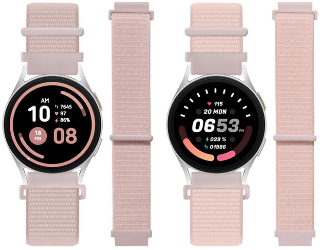 리아몬트 갤럭시워치 나일론 스포츠루프 밴드 스트랩 2개 세트, 1세트, 로즈핑크, 펄핑크