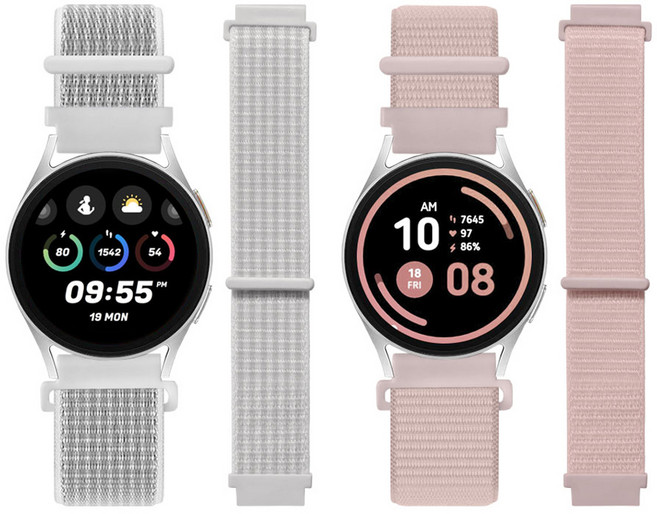 리아몬트 갤럭시워치 나일론 스포츠루프 밴드 스트랩 2개 세트, 1세트, 써밋화이트, 로즈핑크