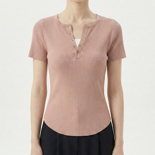 Sonio 女款亨利領排扣短袖針織衫