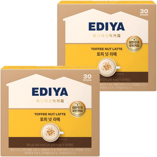 이디야 비니스트 토피넛 라떼분말, 600g, 30개입, 2개