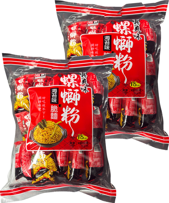 AJI OKASHI 味覺百撰 真爽味螺絲粉海苔脆麵, 180g, 2包