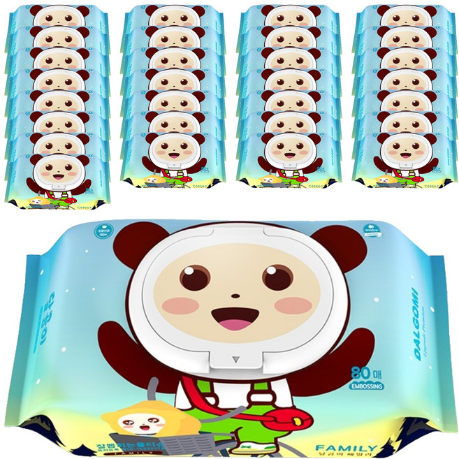 달곰이 패밀리 아기물티슈 엠보싱 캡형, 55g, 80매, 30개