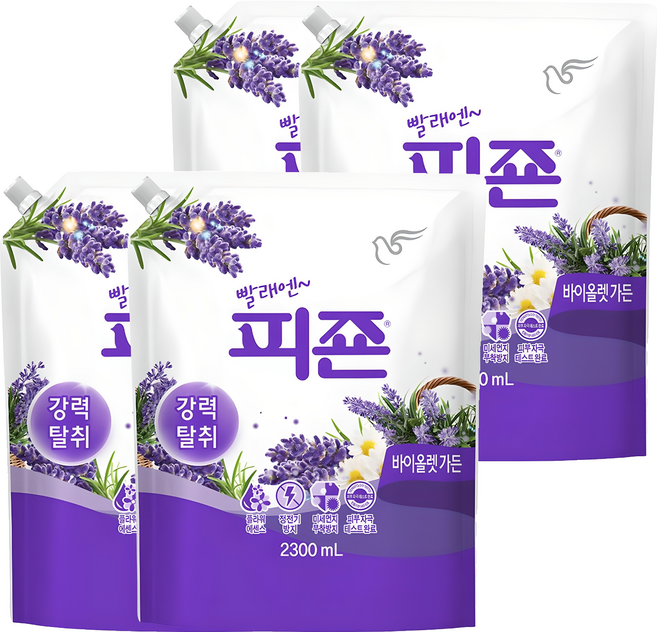 피죤 강력탈취 섬유유연제 바이올렛 가든 리필, 2.3L, 4개