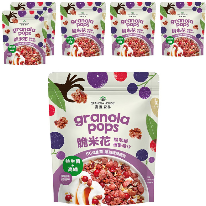 GRANOLA HOUSE 宴麥森林 脆米花 脆萃纖燕麥穀片 黑醋栗蔓越莓, 250g, 6包
