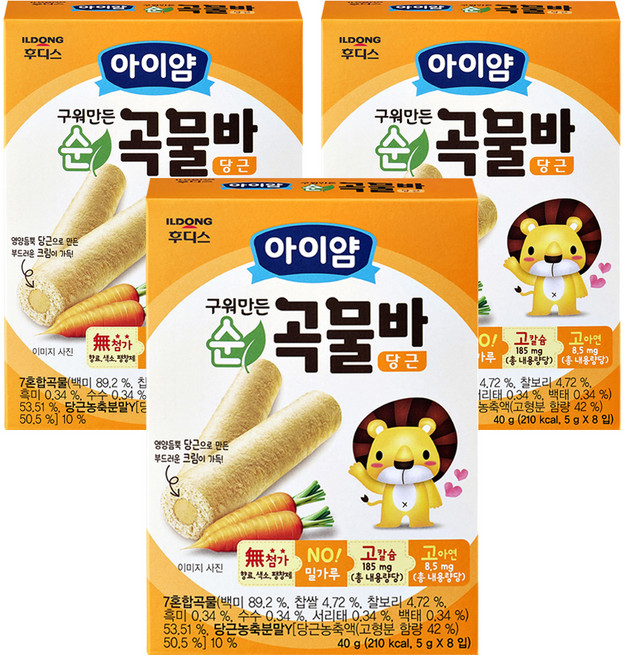 일동후디스 아이얌 순곡물바, 당근, 40g, 3개