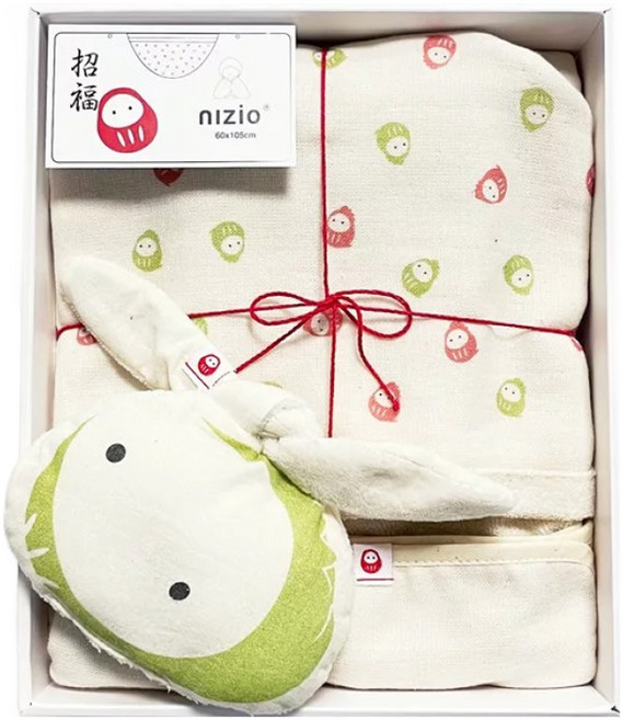 nIZio 招福帽兜斗篷浴巾禮組, G龍 綠咖啡色, 1組