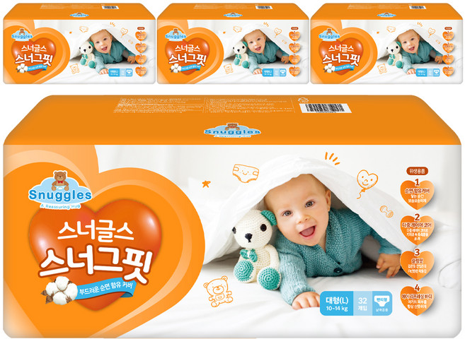 스너글스 스너그핏 팬티형 기저귀 남여공용, 대형(L), 128매
