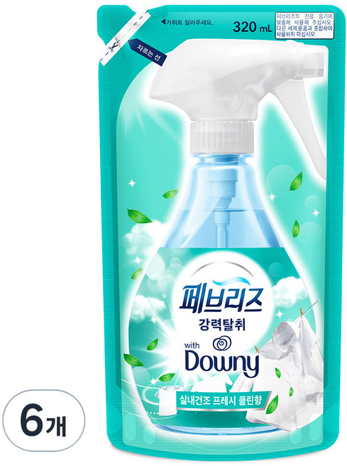 페브리즈 섬유탈취제 다우니 실내건조 프레시클린향 리필, 320ml, 6개